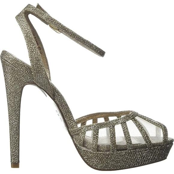 Adrianna Papell Saida Heels Sandals Net Sz 9.5 Silver Open Toe New in Box - Picture 2 of 6